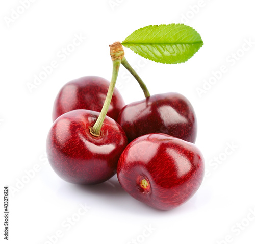 Cherry fruits with leaves