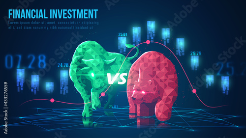 Concept art of Bullish and Bearish Stock Market in futuristic idea suitable for Stock Marketing or Financial Investment
