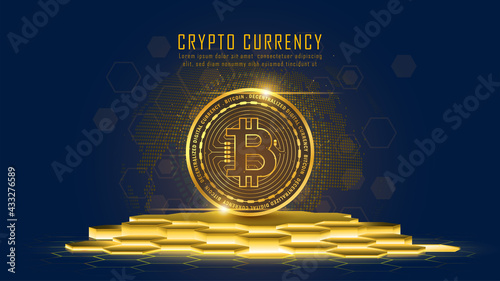 Bitcoin cryptocurrency on pedestral, Vector illustrator