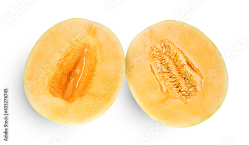 Orange cantaloupe melon fruit sliced isolated on white background ,include clipping path
