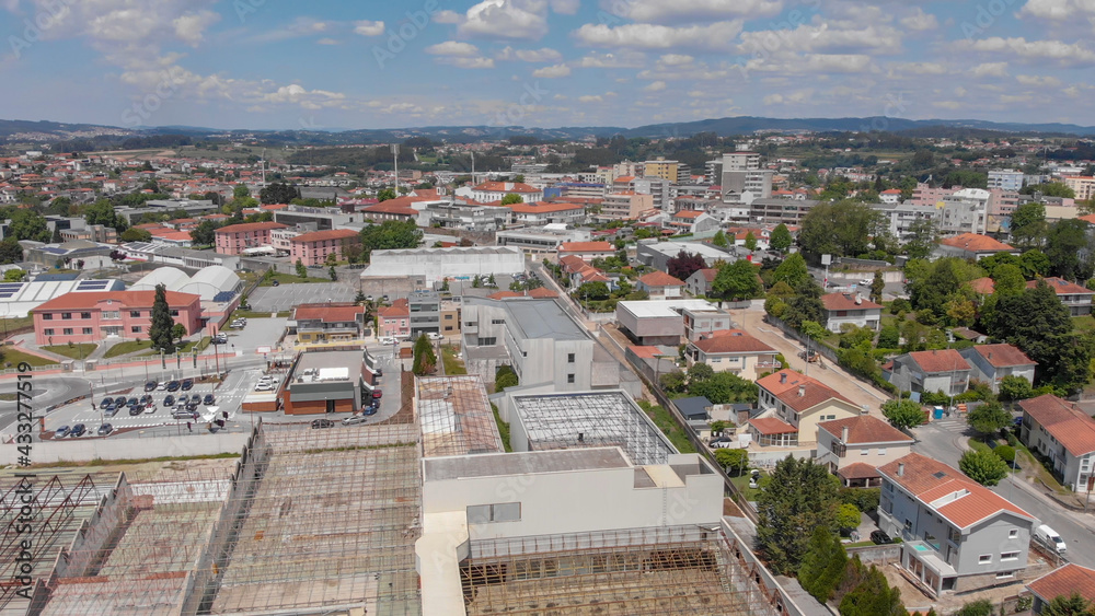 Santo Tirso, Portugal, May 1, 2021: DRONE AERIAL VIEW - Founded in February 1923, Arco Texteis was one of the largest and most important textile industries in Vale do Ave, employing 1,500 people.