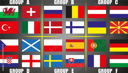 Flags of the participating teams with the text for the European Cup.