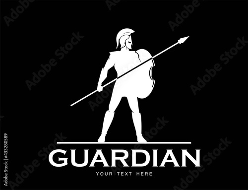 white warrior holding spear and shield