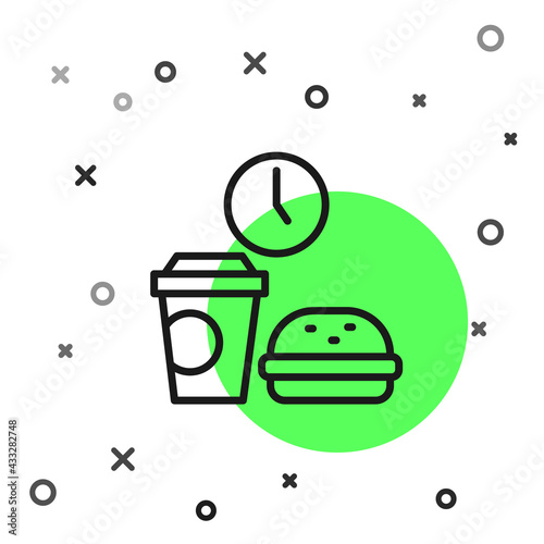Black line Fast food time icon isolated on white background. Vector