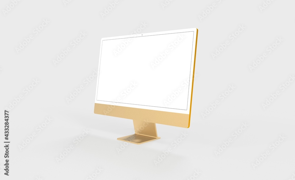 Fototapeta premium Realistic 3D new display imac Computer, with a white screen, isolated on a background