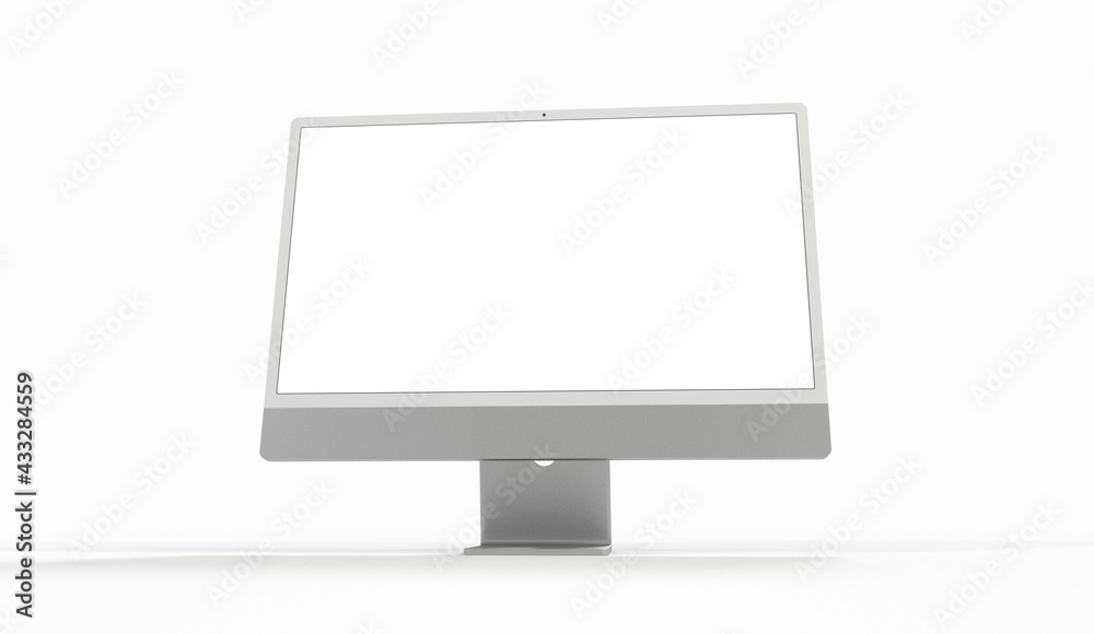 Computer display with blank white screen 3d Computer display with blank white screen 3d
