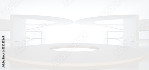 Obraz na płótnie Luxury white abstract architectural minimalistic background. Contemporary showroom. Modern exhibition stand. Empty gallery. Backlight. Polygonal Graphic Design. 3D illustration and rendering.
w salonie
