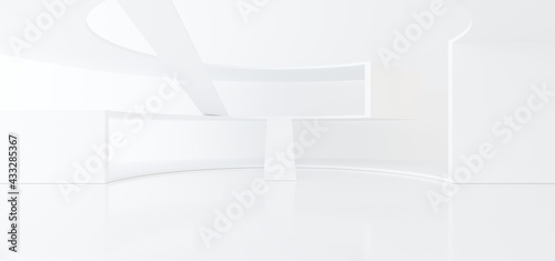Obraz na płótnie Luxury white abstract architectural minimalistic background. Contemporary showroom. Modern exhibition stand. Empty gallery. Backlight. Polygonal Graphic Design. 3D illustration and rendering.
w salonie
