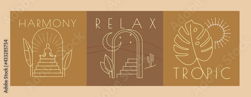 Sign line relax. Vector tropic nature gate arch.