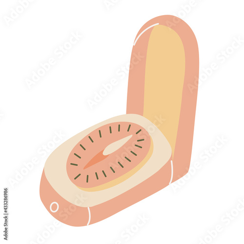Hand drawn flat vector illustration of a compass isolated on white background. Camping and tourism equipment.