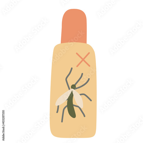 Insects repellent spray. Hand drawn flat vector illustration isolated on white background.  Camping and tourism equipment.	