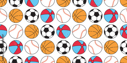 Ball seamless pattern baseball vector basketball soccer football sport cartoon beach scarf isolated repeat wallpaper tile background illustration doodle design