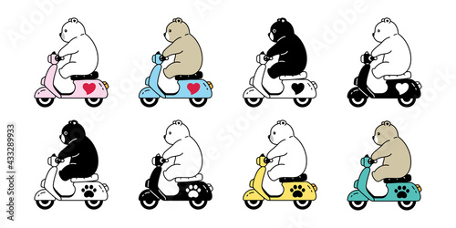 Bear vector polar bear riding bike icon logo teddy cartoon character doodle symbol illustration design