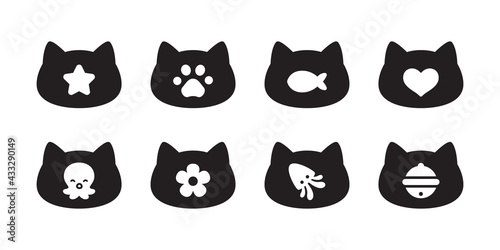 cat vector kitten icon calico pet breed head character cartoon heart octopus star squid fish doodle symbol illustration black design