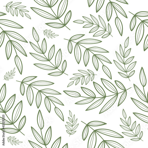 Green leaves pattern isolated on white background, Modern stylish abstract texture, Vector EPS 10