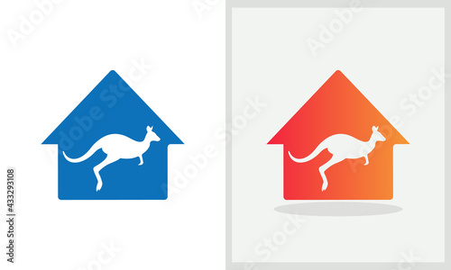 Kangaroo House logo design. Home logo with Jumping Kangaroo concept vector. Kangaroo and Home logo design