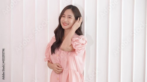 Happy pretty woman smile. Cute girl in studio