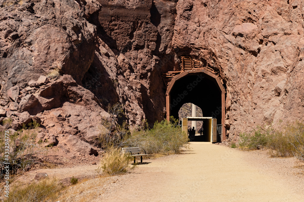 The Hoover Dam Historic Railroad Trail near Boulder City, Nevada passes