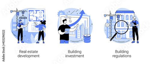 Construction project abstract concept vector illustrations.