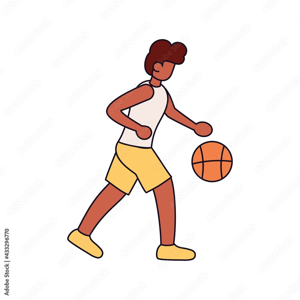 Isolated athlete character icon practicing basketball