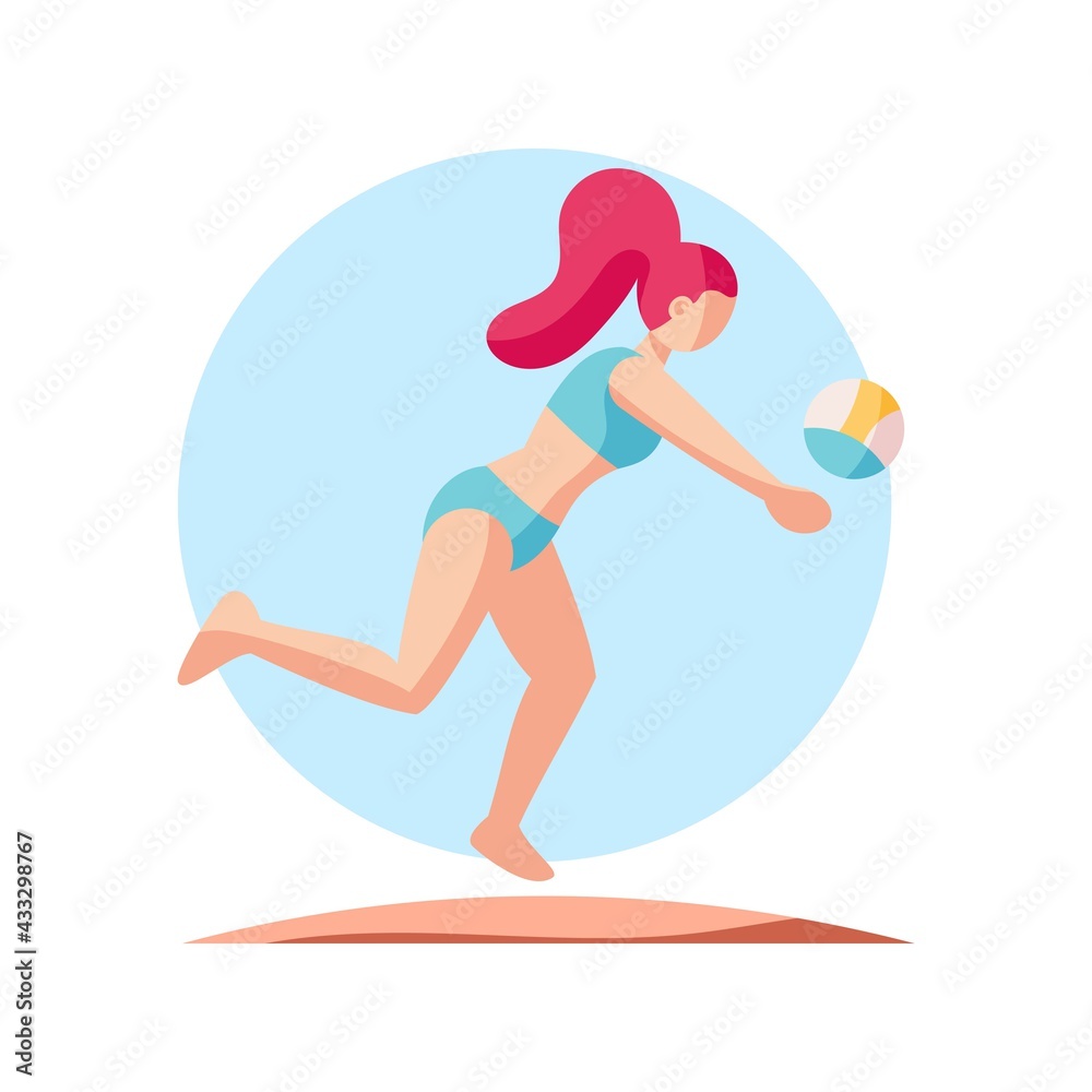 Isolated female character practicing volleyball