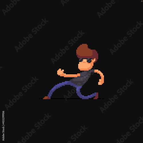 Pixel art confident male character in sunglasses walking very effortless