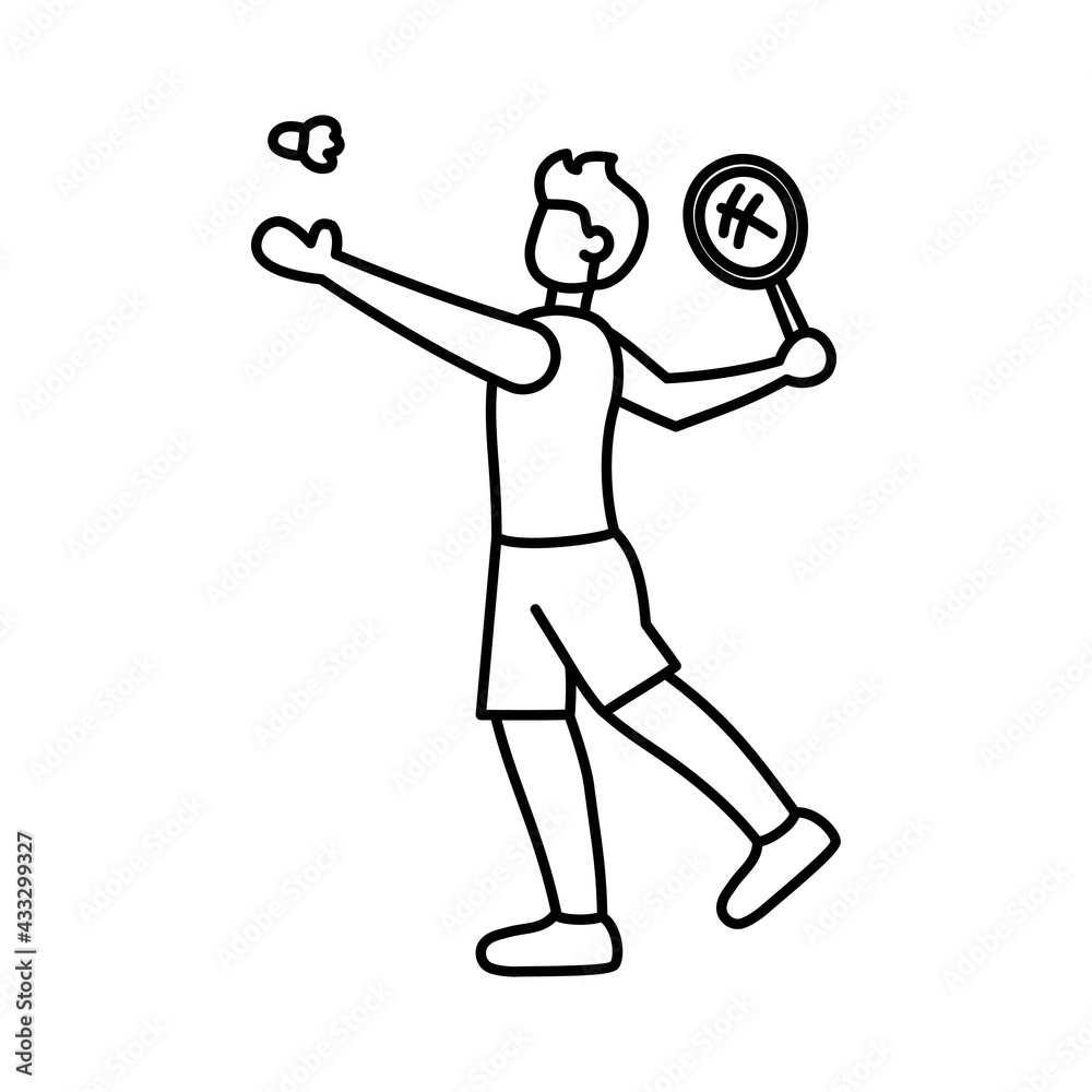 Isolated athlete character icon practicing badminton