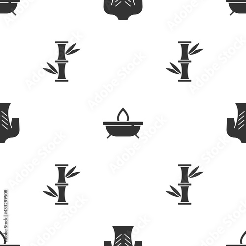 Set Massage, Aroma candle and Bamboo on seamless pattern. Vector