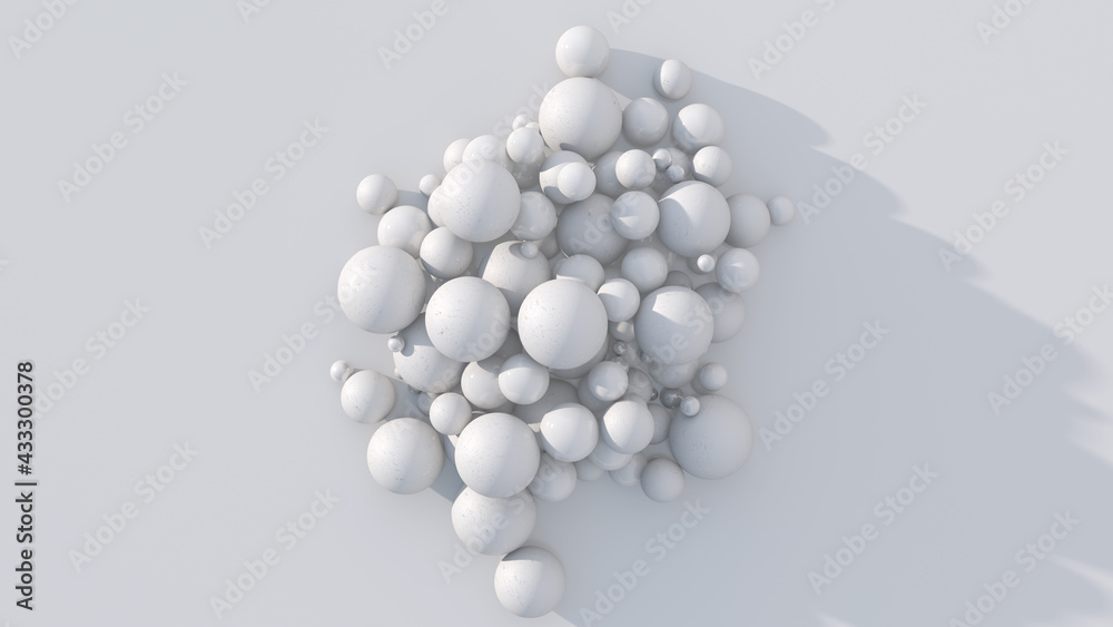 White textured and glossy balls. White background, hard light. Abstract illustration, 3d render. White textured and glossy balls. White background, hard light. Abstract illustration, 3d render.