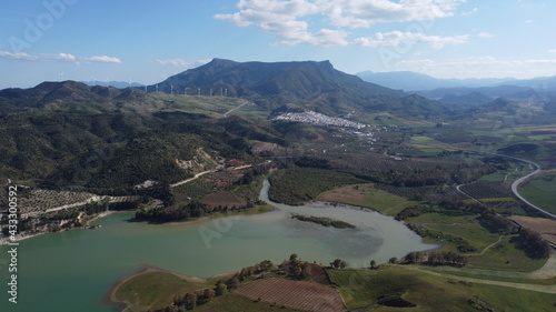 Aerial view of Ardales from the reservoir