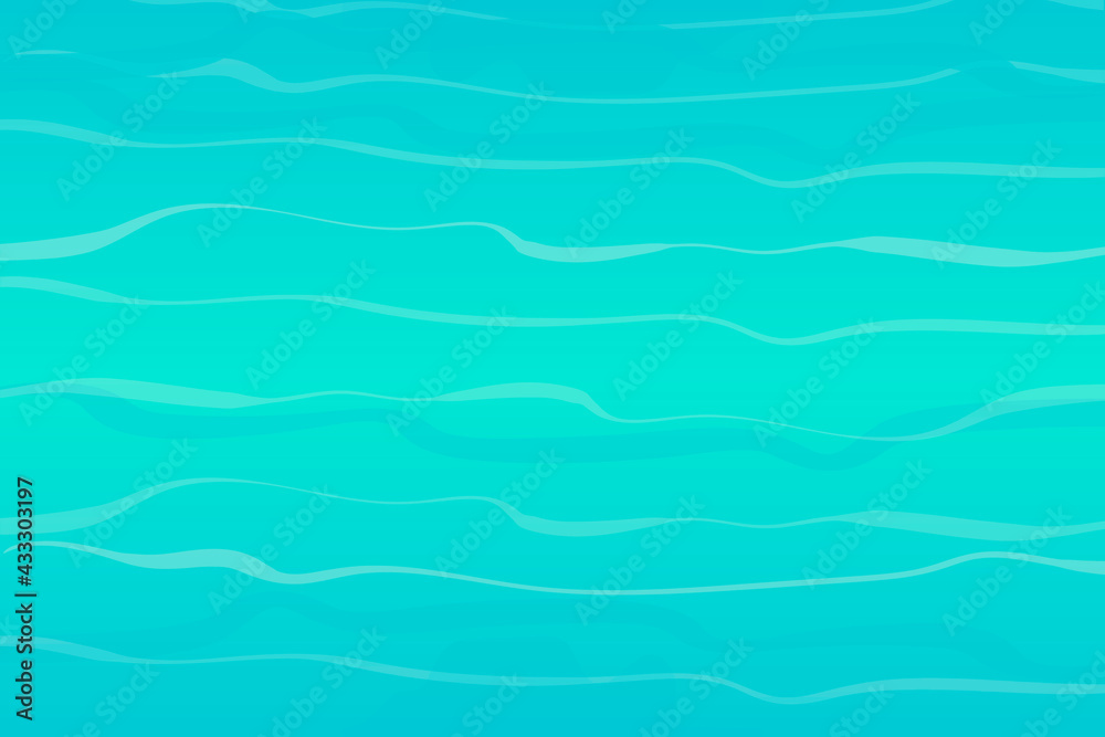 Vector abstract horizontal background. Blue or azure water with wavy curves and subtle blur. Wallpaper decoration.