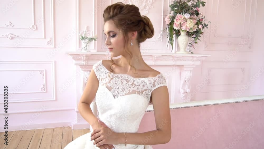 Blonde Bride In Fashion White Wedding Dress With Makeup Blonde Bride In Fashion White Wedding Dress With Makeup