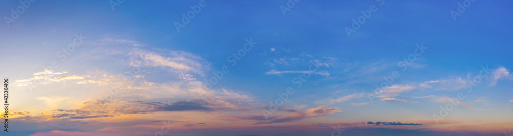 Evening or morning landscape, sunrise or sunset. Panorama of the sky.
