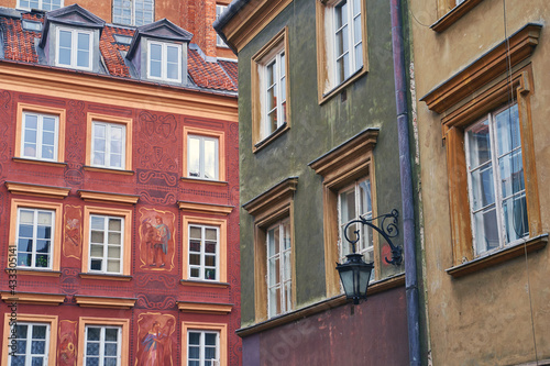 Beautiful old houses in Warsaw, Poland. Architecture details.