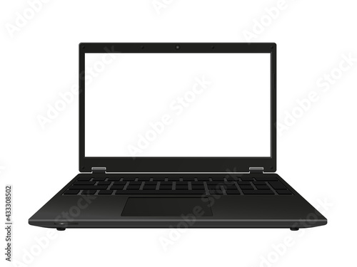 Notebook. Laptop. Overlay with switchable screen. White isolated background. Empty  transparent display. 3D render. Vector illustration.


