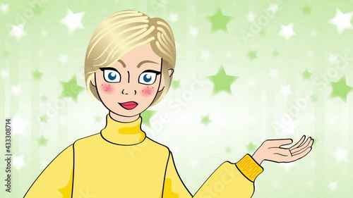 Monologue of a animated blogger girl announcer explanation, training and commentary news