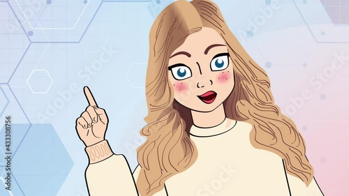 Monologue of a animated blogger girl announcer explanation, training and commentary news