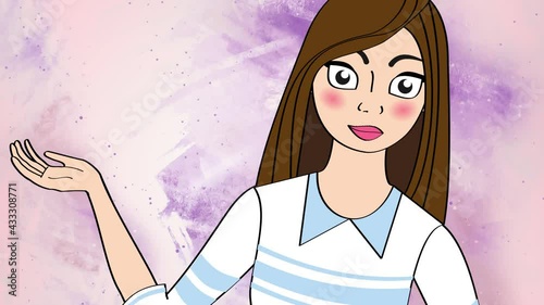 Monologue of a animated blogger girl announcer explanation, training and commentary news