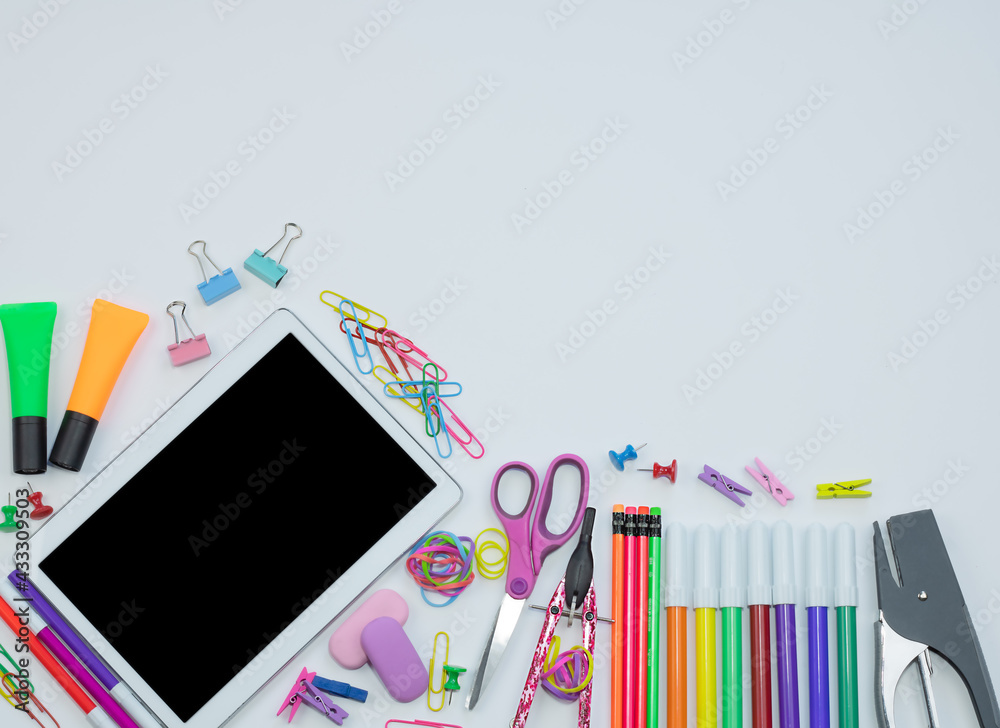 Back To School Supplies white background.