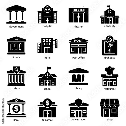 Building icon set. Editable stroke. Design template vector