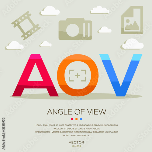 AoV mean (Angle of view) photography abbreviations ,letters and icons ,Vector illustration.	