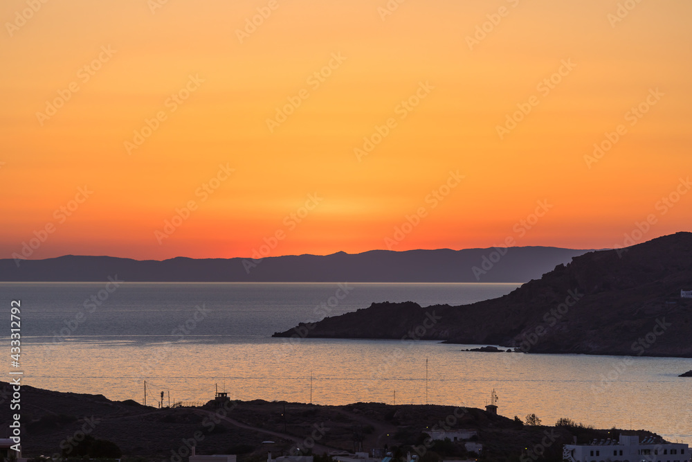 Orange Sunset.  Landscape Photography. Copy Space. Stock Image.