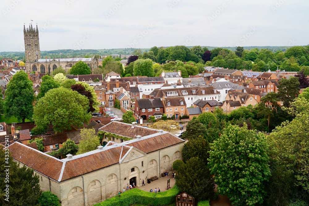 Aerial of Warwick England from Atop Warwick Castle