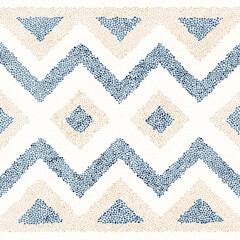 Gardinen Mustersammlungen Nahtloses Stickmuster im Tupfenstil. Grunge-Textur. Abstrakte geometrische Stammesverzierung. Lochnadelstickerei, Handarbeit, Teppichdruck. Vektor-Illustration.  © flovie