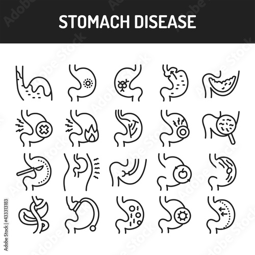 Stomach diseases line icons set. Isolated vector element.