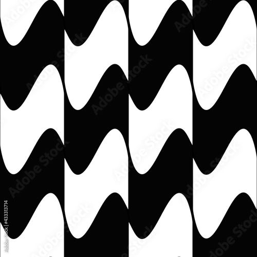 Checkered waves pattern. Vector and same black and white color checkered wavy shapes.