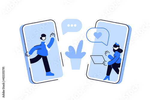 Man and woman chatting online in social media