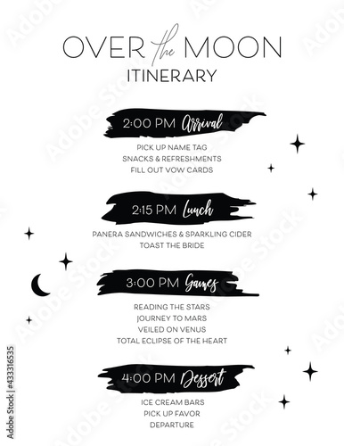 Over the Moon Bridal Shower Itinerary Themed Bridal Shower for Wedding photo