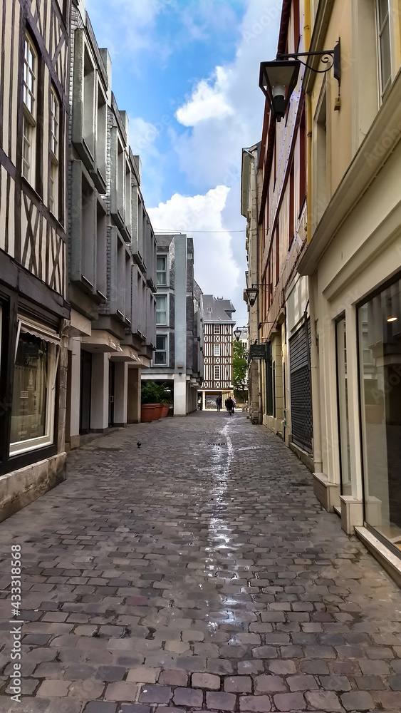 Cobblestone Street in Rouen, France