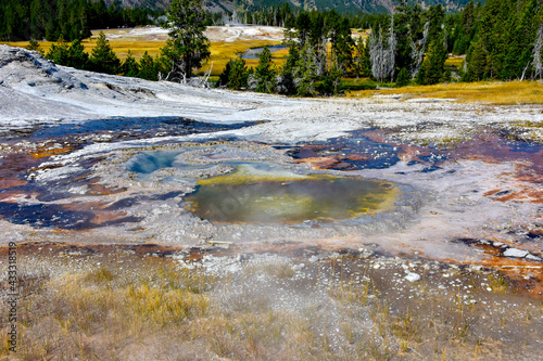 Hot Springs on Geyser Hill at Yellowstone National Park